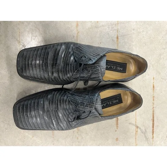 Mezlan Platinum Calvello Genuine Lizard Derby Dress Shoes Size 8M Gray