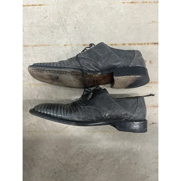 Mezlan Platinum Calvello Genuine Lizard Derby Dress Shoes Size 8M Gray
