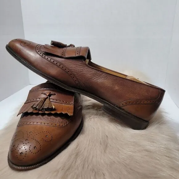 Mezlan Mens Shoes Jordan Brown Leather Wing Tip Kiltie Dress Loafers Size 11