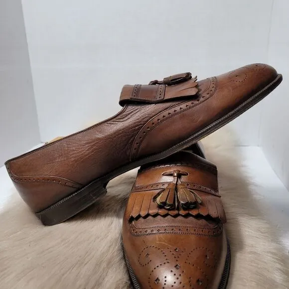 Mezlan Mens Shoes Jordan Brown Leather Wing Tip Kiltie Dress Loafers Size 11
