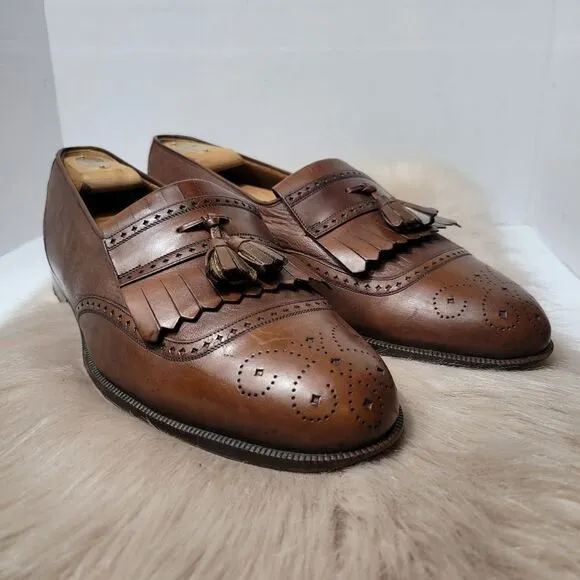 Mezlan Mens Shoes Jordan Brown Leather Wing Tip Kiltie Dress Loafers Size 11