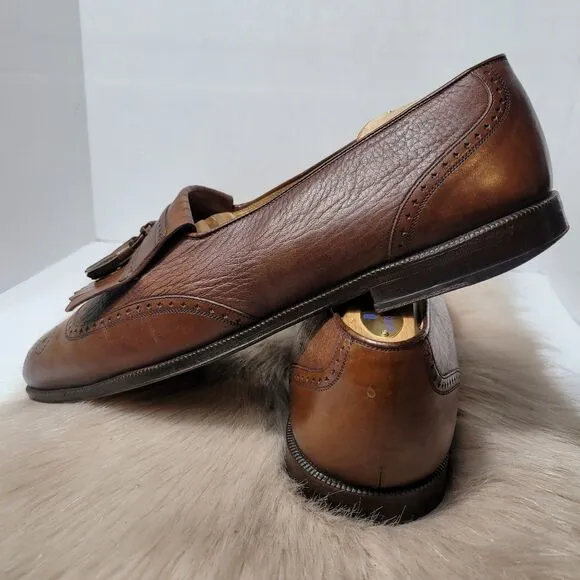 Mezlan Mens Shoes Jordan Brown Leather Wing Tip Kiltie Dress Loafers Size 11