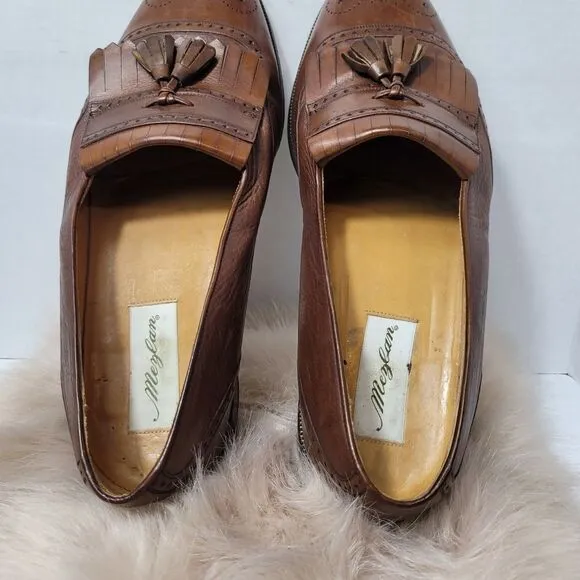 Mezlan Mens Shoes Jordan Brown Leather Wing Tip Kiltie Dress Loafers Size 11