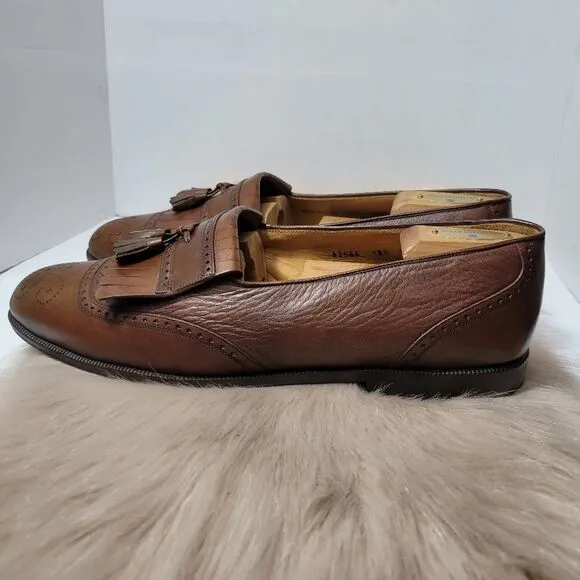 Mezlan Mens Shoes Jordan Brown Leather Wing Tip Kiltie Dress Loafers Size 11