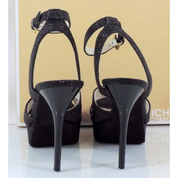 Michael Kors Gideon Sandal Platform High Heels Black Glitter Sparkle Size 8.5