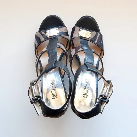 Michael Kors Zebra / Animal Pony / Calf Hair Ankle Strap Heels Sandals Shoes 7