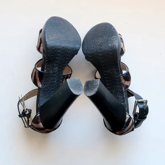 Michael Kors Zebra / Animal Pony / Calf Hair Ankle Strap Heels Sandals Shoes 7