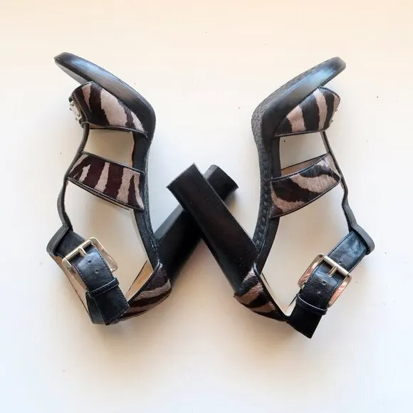 Michael Kors Zebra / Animal Pony / Calf Hair Ankle Strap Heels Sandals Shoes 7