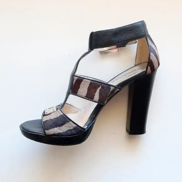 Michael Kors Zebra / Animal Pony / Calf Hair Ankle Strap Heels Sandals Shoes 7