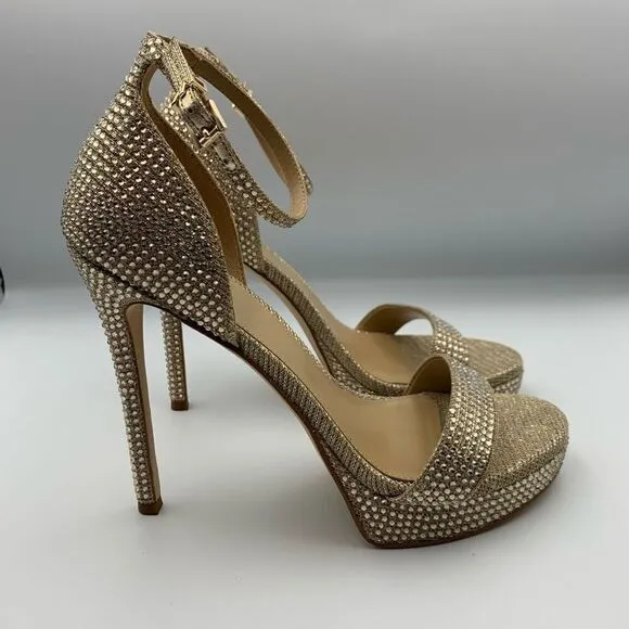 MICHAEL MICHAEL KORS Jordyn Embellished Glitter Chain Mesh Platform Sandal Gold