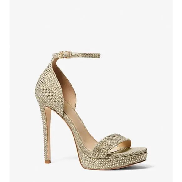 MICHAEL MICHAEL KORS Jordyn Embellished Glitter Chain Mesh Platform Sandal Gold