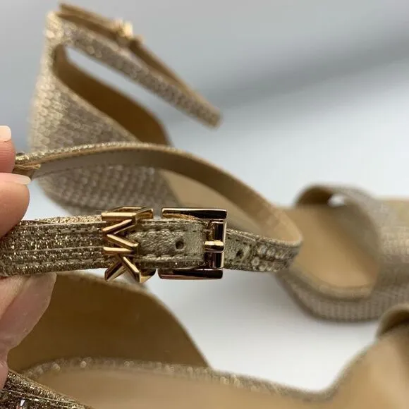 MICHAEL MICHAEL KORS Jordyn Embellished Glitter Chain Mesh Platform Sandal Gold