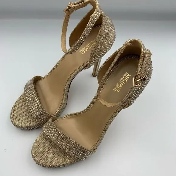 MICHAEL MICHAEL KORS Jordyn Embellished Glitter Chain Mesh Platform Sandal Gold