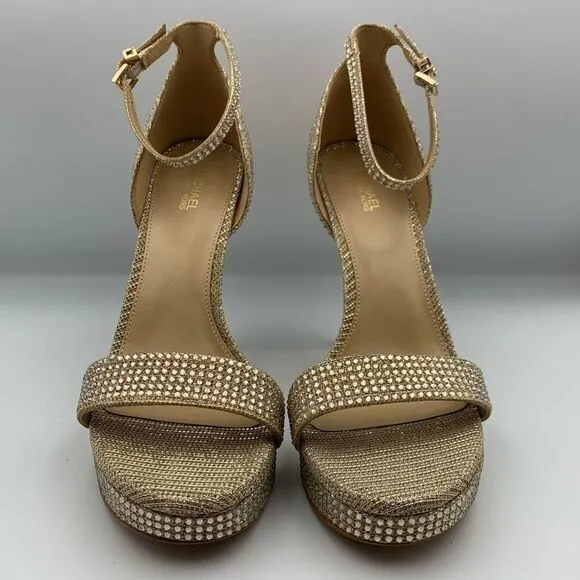 MICHAEL MICHAEL KORS Jordyn Embellished Glitter Chain Mesh Platform Sandal Gold