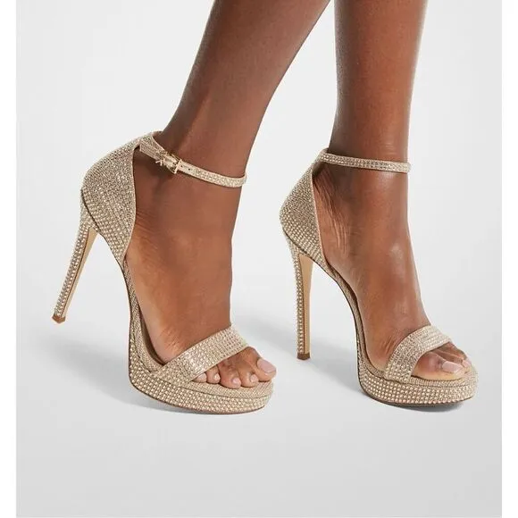 MICHAEL MICHAEL KORS Jordyn Embellished Glitter Chain Mesh Platform Sandal Gold