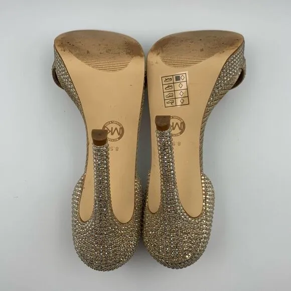 MICHAEL MICHAEL KORS Jordyn Embellished Glitter Chain Mesh Platform Sandal Gold