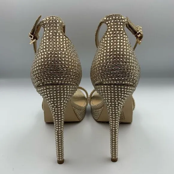 MICHAEL MICHAEL KORS Jordyn Embellished Glitter Chain Mesh Platform Sandal Gold
