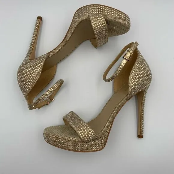 MICHAEL MICHAEL KORS Jordyn Embellished Glitter Chain Mesh Platform Sandal Gold