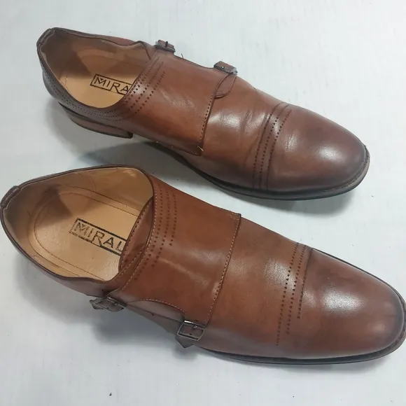 Miralto Double Monk Strap Dress Shoes, Men's Leather Cognac Size 12