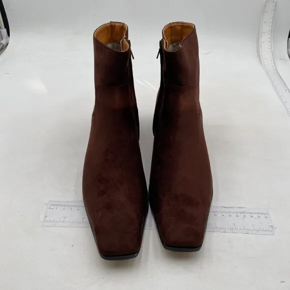 miss left Women's Square Closed Toe Low Chunky Heel Ankle Booties Brown Shoes