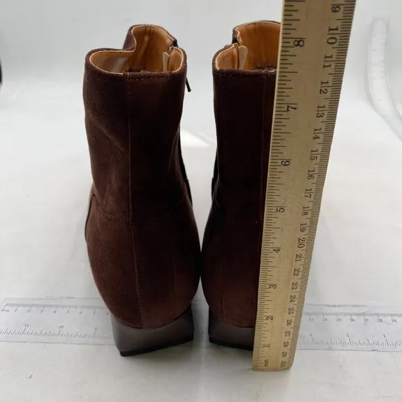 miss left Women's Square Closed Toe Low Chunky Heel Ankle Booties Brown Shoes