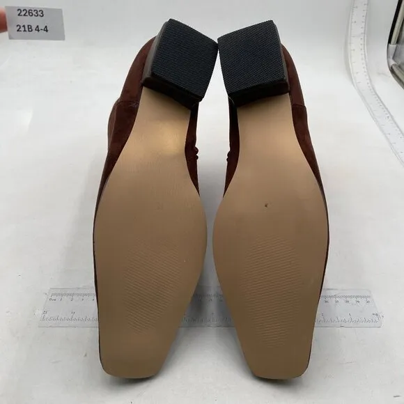 miss left Women's Square Closed Toe Low Chunky Heel Ankle Booties Brown Shoes