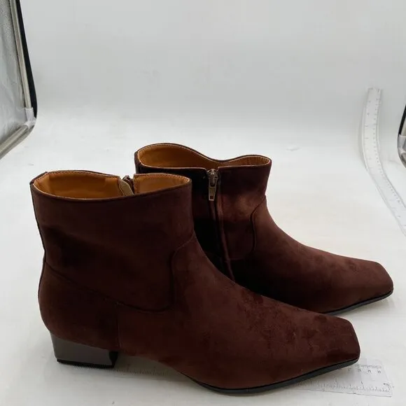 miss left Women's Square Closed Toe Low Chunky Heel Ankle Booties Brown Shoes