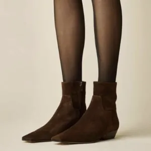 miss left Womens Square Closed Toe Low Chunky Heel Ankle Booties Dark Brown Shoe