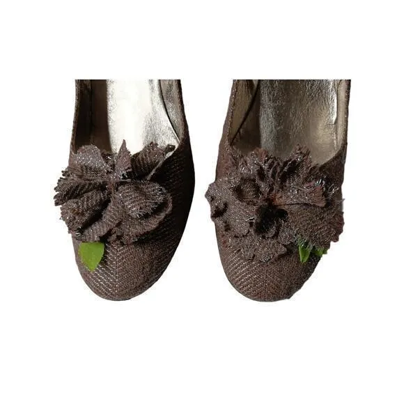MISSONI Metal Heels Fabric Shoes Retro Pumps Size 9 39 Brown‎ Metallic Tweed