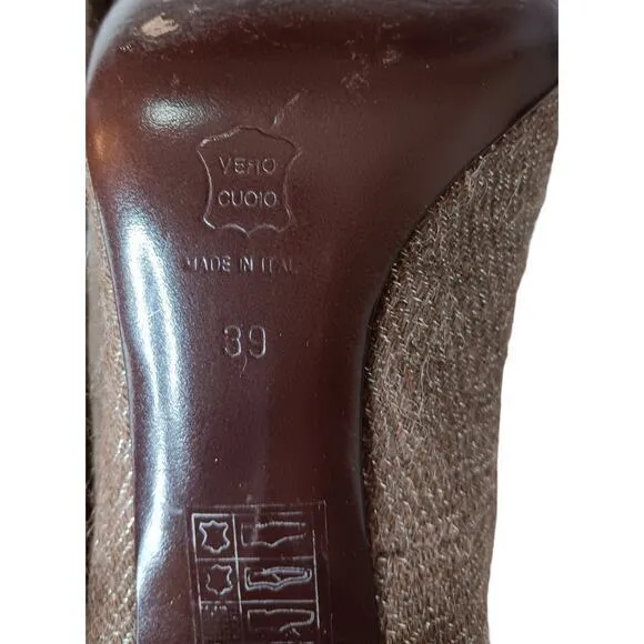 MISSONI Metal Heels Fabric Shoes Retro Pumps Size 9 39 Brown‎ Metallic Tweed