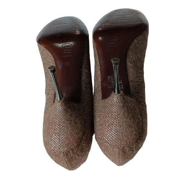 MISSONI Metal Heels Fabric Shoes Retro Pumps Size 9 39 Brown‎ Metallic Tweed