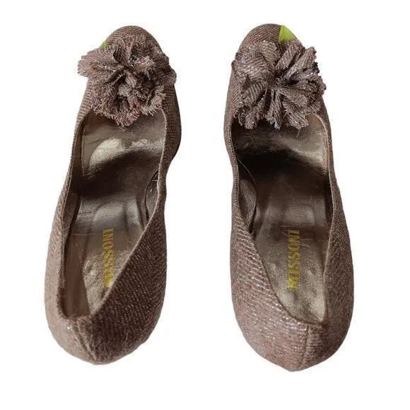 MISSONI Metal Heels Fabric Shoes Retro Pumps Size 9 39 Brown‎ Metallic Tweed