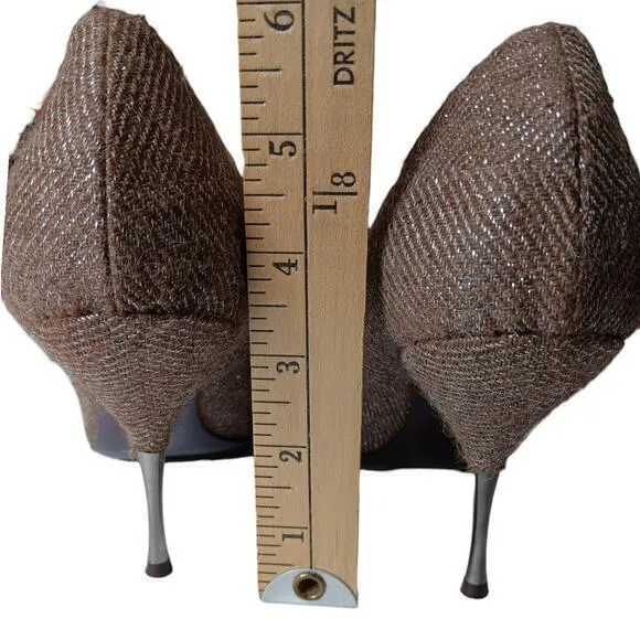 MISSONI Metal Heels Fabric Shoes Retro Pumps Size 9 39 Brown‎ Metallic Tweed