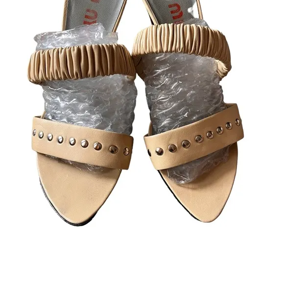 Miu Miu Stud Nappa Strap Mule Heel Sandals Shoes size 39.5