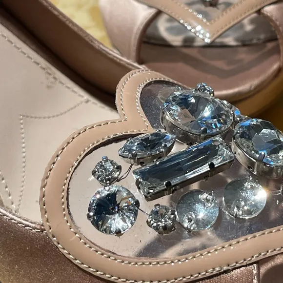 MIU MUI SATIN WITH HEARTS OF CRYSTAL “CINDERELLA” SHOES!!  NWT