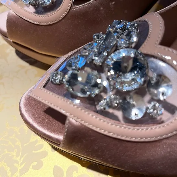 MIU MUI SATIN WITH HEARTS OF CRYSTAL “CINDERELLA” SHOES!!  NWT