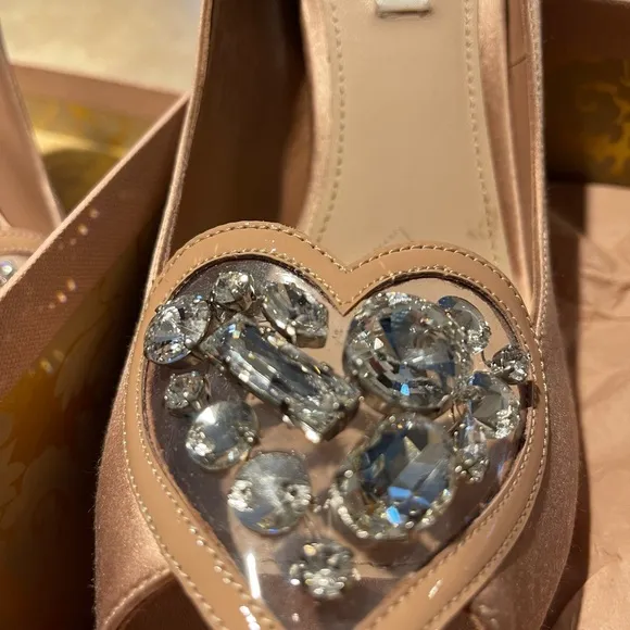 MIU MUI SATIN WITH HEARTS OF CRYSTAL “CINDERELLA” SHOES!!  NWT