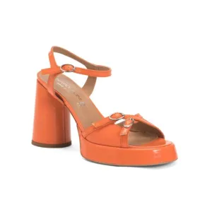 NAPOLEONI Orange Made In Italy Patent Leather Heeled Platform Sandals