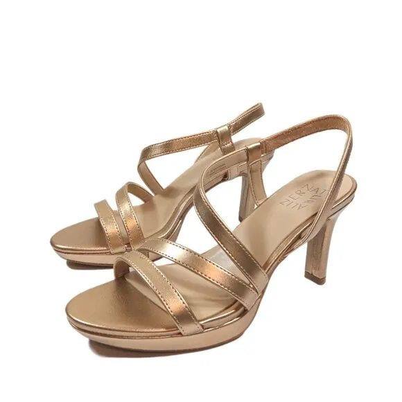 Naturalizer Brenta Sandals Womens 6.5 Bronze Pearl Metallic Strappy Dress Heels