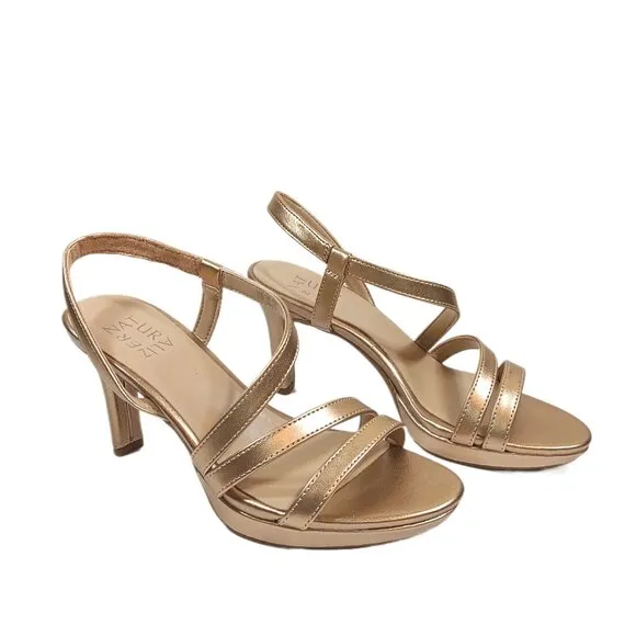 Naturalizer Brenta Sandals Womens 6.5 Bronze Pearl Metallic Strappy Dress Heels