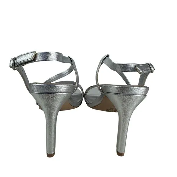 NATURALIZER KIMBERLY2 OPEN TOE STRAPPY HEELED SANDALS IN SILVER NWOB SIZE 8W