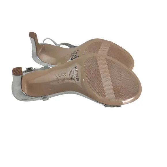 NATURALIZER KIMBERLY2 OPEN TOE STRAPPY HEELED SANDALS IN SILVER NWOB SIZE 8W