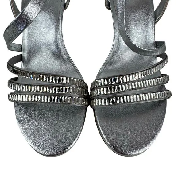 NATURALIZER KIMBERLY2 OPEN TOE STRAPPY HEELED SANDALS IN SILVER NWOB SIZE 8W