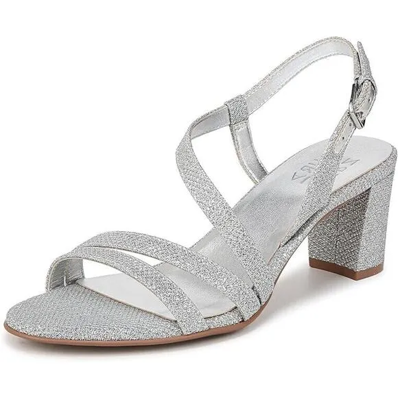 Naturalizer Vanessa2 Rhinestone Embellished Strap Heel Sandal Silver Metallic 5