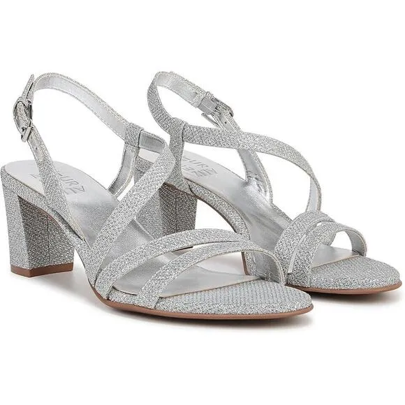 Naturalizer Vanessa2 Rhinestone Embellished Strap Heel Sandal Silver Metallic 5