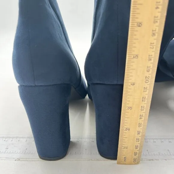 Navy Women Over The Knee Chunky High Heels Stretch Thigh High Zipper Long Boot