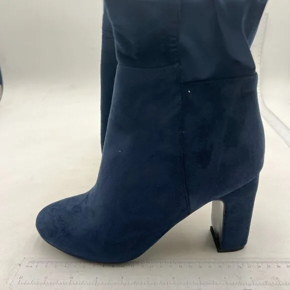 Navy Women Over The Knee Chunky High Heels Stretch Thigh High Zipper Long Boot