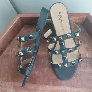 Neiman Marcus Black Buzzy Studded Gladiator  Slide Sandal size 5.5 M