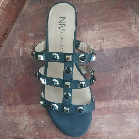 Neiman Marcus Black Buzzy Studded Gladiator  Slide Sandal size 5.5 M