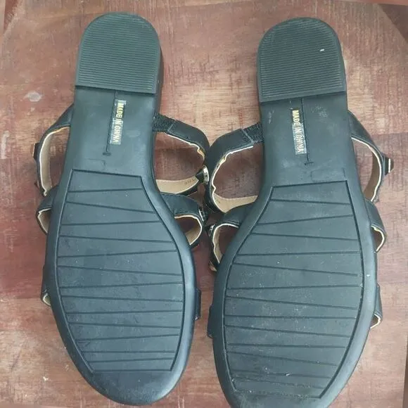 Neiman Marcus Black Buzzy Studded Gladiator  Slide Sandal size 5.5 M